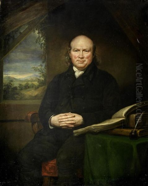 Portrait Of Dr. Thaddeus Connellan, Three-quarter-length, Seated With A Book, Before A Window Oil Painting by James (Thomas J.) Northcote