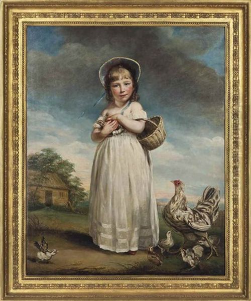 Portrait Of Harriet Bailey Foster, Later Mrs Charles Kennett (c.1784-1851), As A Child, Full-length, In A White Dress And Bonnet, Holding A Basket And A Chick, In A Rural Landscape Oil Painting by James (Thomas J.) Northcote