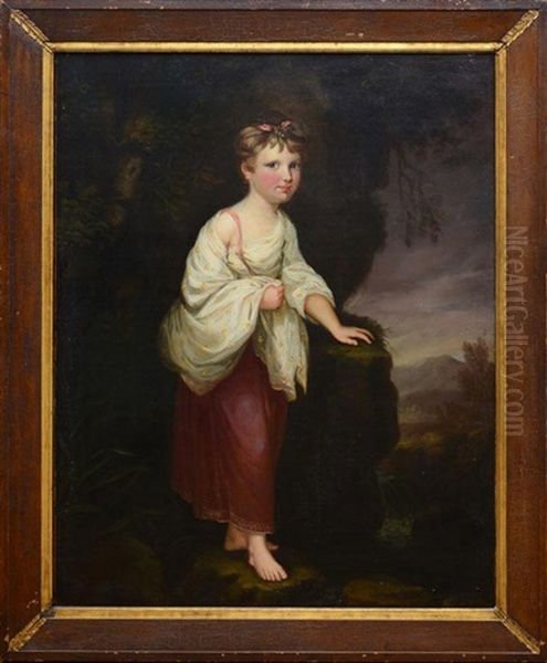 A Portrait Of A Young Girl In A Landscape Oil Painting by James (Thomas J.) Northcote