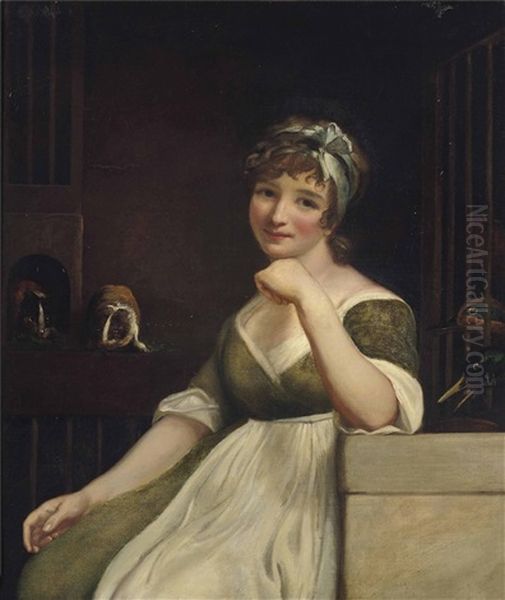 A Young Lady In A Green Dress, Seated In An Interior, With Ducks And Guinea Pigs Oil Painting by James (Thomas J.) Northcote