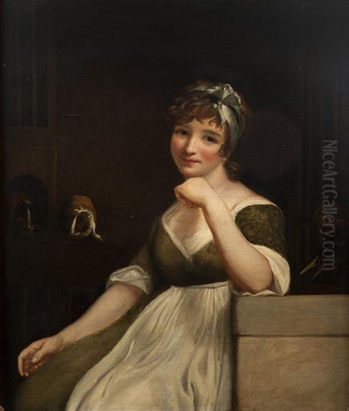 Portrait De Jeune Fille Dans Un Magasin D'animaux Oil Painting by James (Thomas J.) Northcote