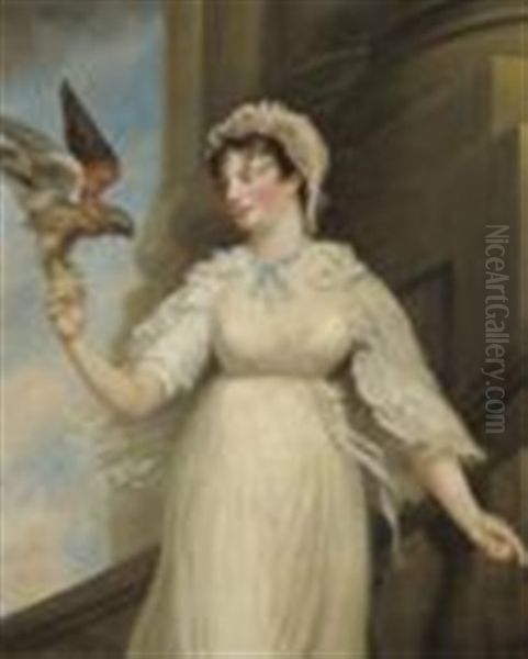 Portrait Of Emily St. Clare With A Falcon Oil Painting by James (Thomas J.) Northcote