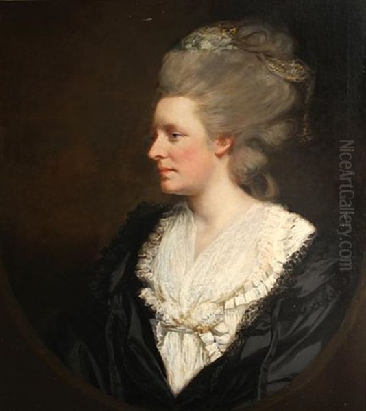 A Portrait Of A Lady, Wearing A White Gown And Black Cloak, Thought To Be Mrs. Hughes Oil Painting by James (Thomas J.) Northcote