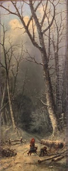 Path Through The Woods (+ Gathering Wood; Pair) Oil Painting by James (Thomas J.) Northcote