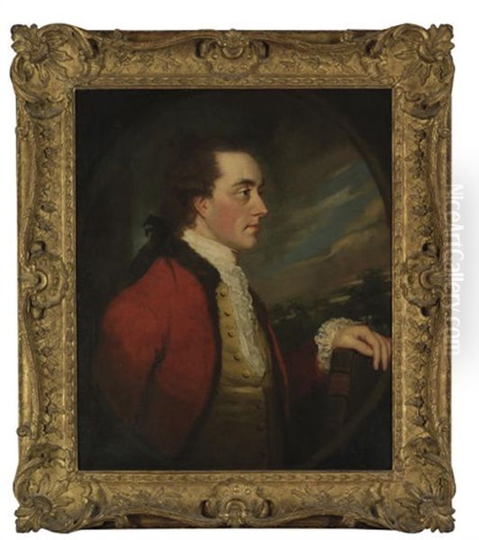 Portrait Of Admiral Charles Hamilton, In A Red Coat With Fur Trim, Holding A Book By Milton Oil Painting by James (Thomas J.) Northcote