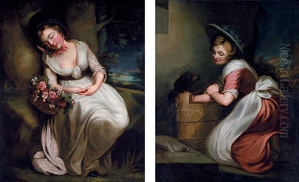 The Flower Girl (+ The Little Milk Maid; Pair) by James (Thomas J.) Northcote