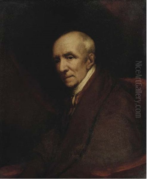 Portrait Of A Gentleman, Seated Half-length, In A Brown Coat On A Red Chair Oil Painting by James (Thomas J.) Northcote