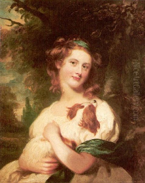 Portrait Of A Young Girl With A Blenheim Spaniel Oil Painting by James (Thomas J.) Northcote