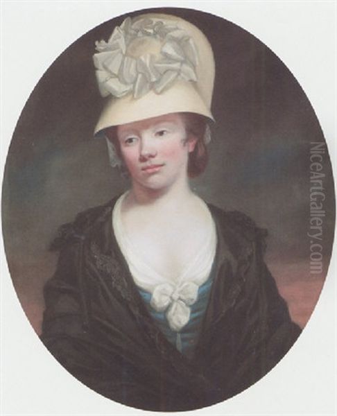 Portrait Of Mrs Joy, Wearing A Blue Dress, Black Cloak, And Cream Bonnet Oil Painting by James (Thomas J.) Northcote