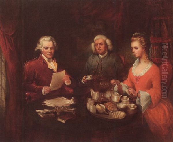 Sir Joshua Reynolds, Dr Samuel Johnson And Theophila Palmer Taking Tea In Reynolds's House In Leicester Square Oil Painting by James (Thomas J.) Northcote