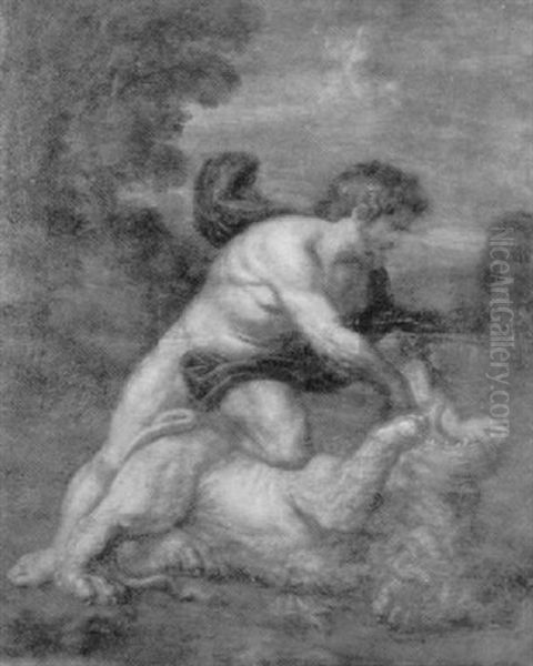 Hercules And The Nemean Lion Oil Painting by James (Thomas J.) Northcote