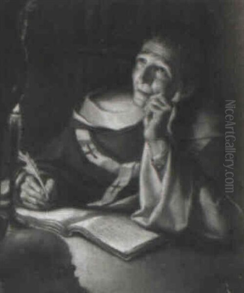 St. Jerome Scribing By Candlelight Oil Painting by James (Thomas J.) Northcote