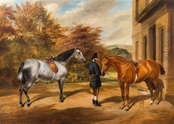 Gentleman With Horses, 1876 Oil Painting by Benjamin Cam Norton