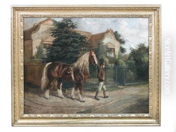 The Travelling Stallion With His Horseman At Rampton Manor, Cambridgeshire Oil Painting by Benjamin Cam Norton