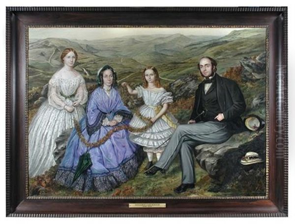 Family Portrait On The Derbyshire Moors, Possibly The Norton Family Oil Painting by Benjamin Cam Norton