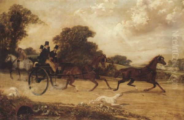 Figures In Dog Cart Driven Tandem Oil Painting by Benjamin Cam Norton