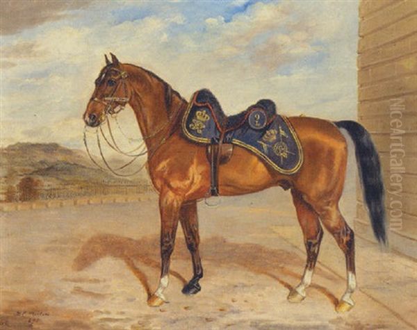 A Horse Of The Ninth Queen's Royal Lancers Oil Painting by Benjamin Cam Norton