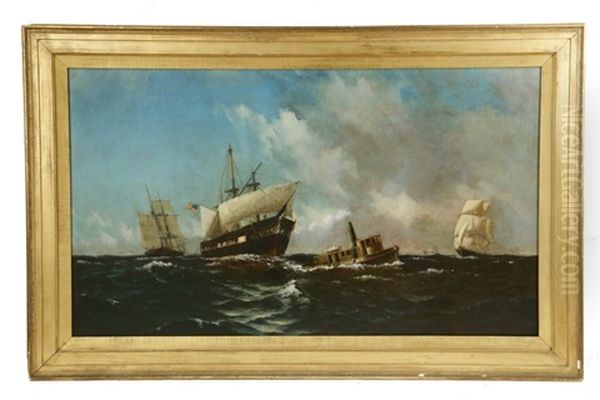 Us Navy Warship Under Tow After Dismasting Oil Painting by William Edward Norton