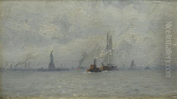 Shipping Around The Statue Of Liberty Oil Painting by William Edward Norton