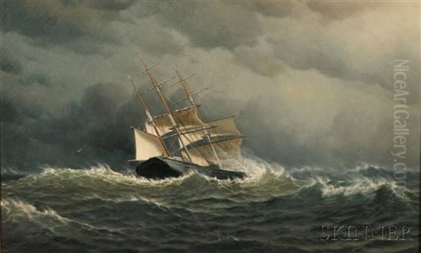 Sailing Vessel In Storm-tossed Seas Oil Painting by William Edward Norton