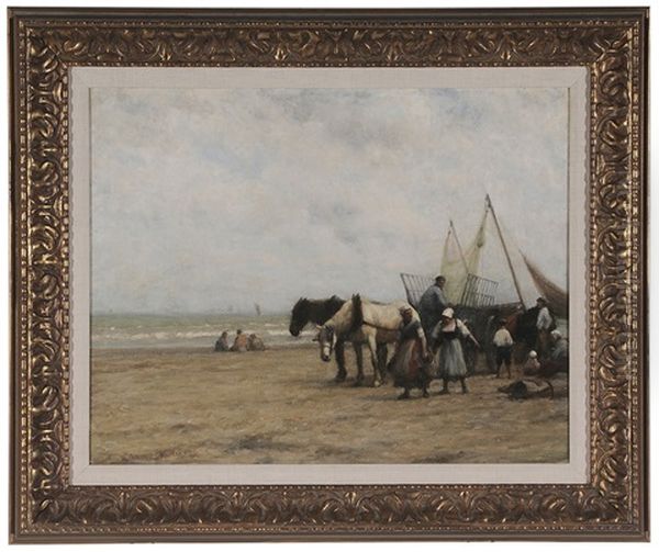 Fish Folk On A Beach Oil Painting by William Edward Norton