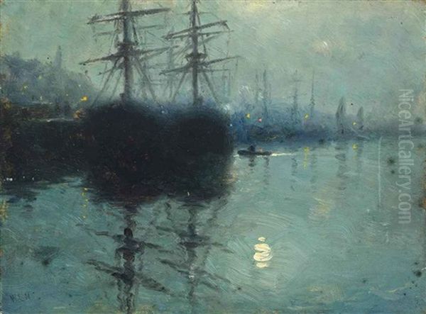 Moonlit Harbour Scene by William Edward Norton