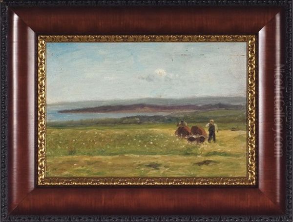 Coastal Landscape With Grazing Cows And Herder Oil Painting by William Edward Norton