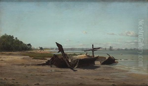 View Of Wessagusset Beach, Weymouth, Massachusetts Oil Painting by William Edward Norton