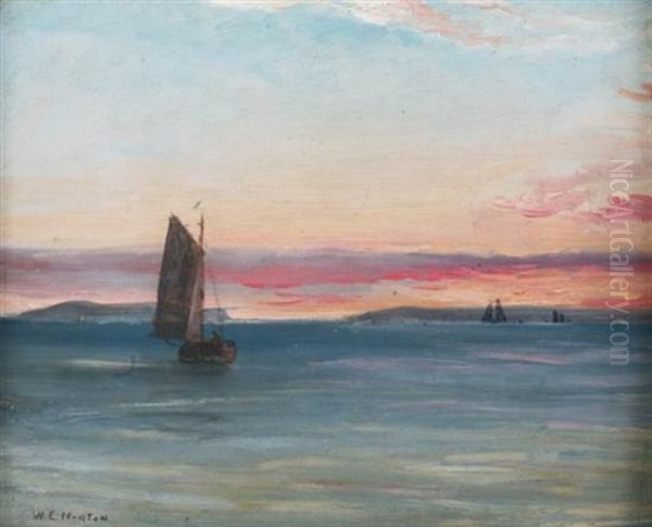 Sailboats At Sunset Oil Painting by William Edward Norton