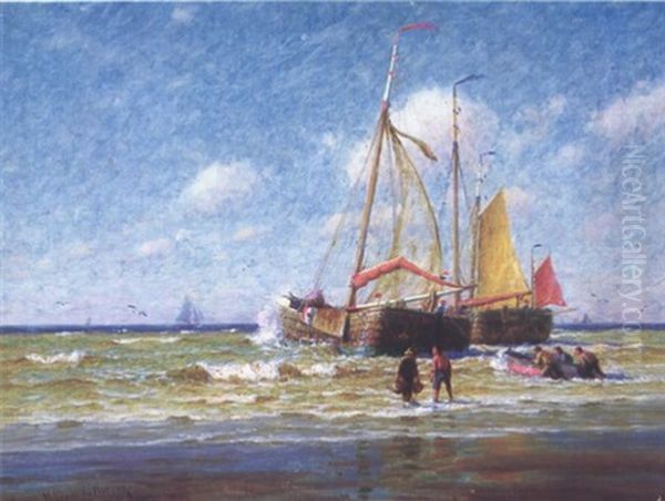 Fishing Boats On The Beach, Katwijk, Holland Oil Painting by William Edward Norton