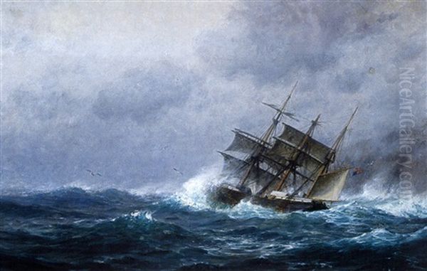 Ship In Dangerous Waters Off The Coast Of Maine Oil Painting by William Edward Norton