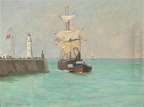 Dieppe Lighthouse Oil Painting by William Edward Norton