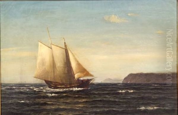 Schooner Sailing Before A Rocky Coast Oil Painting by William Edward Norton