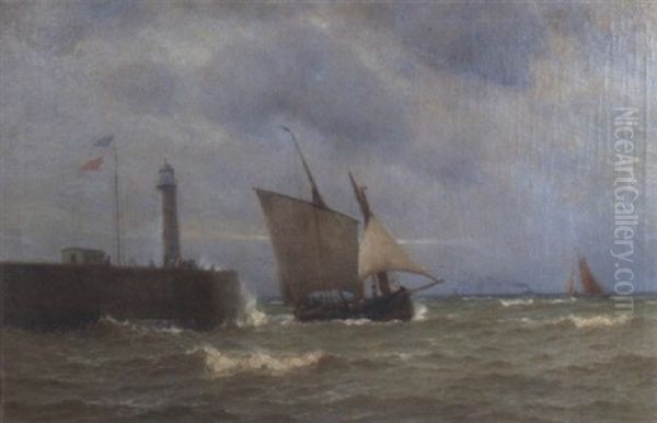 Dieppe Lighthouse Oil Painting by William Edward Norton