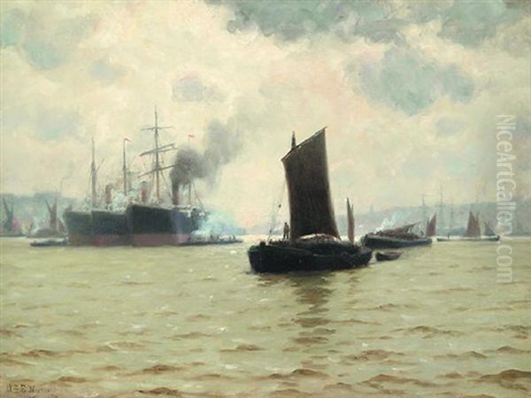 Harbor Scene Oil Painting by William Edward Norton