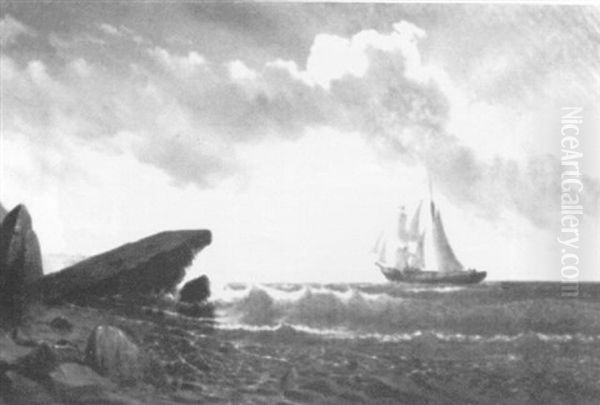 Ship Off A Rocky Coast Oil Painting by William Edward Norton