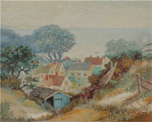 Vilage Scene At Bay Of Cape Ann Oil Painting by Chester K. Van Nortwick