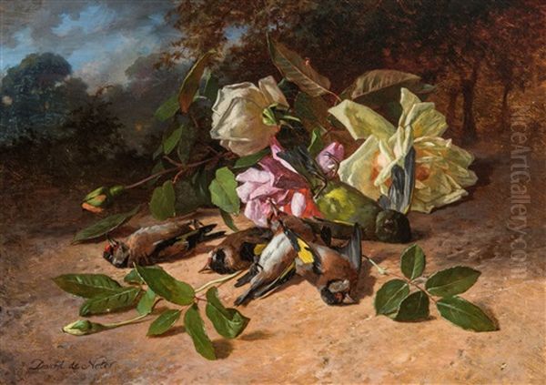 Still Life With Goldfinch Oil Painting by David de Noter