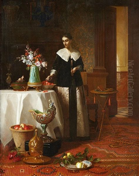 Scene D'interieur Oil Painting by David Emile Joseph de Noter