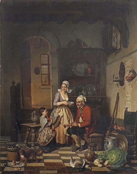 A Kitchen Interior With Fruits Of The Garden Oil Painting by David Emile Joseph de Noter