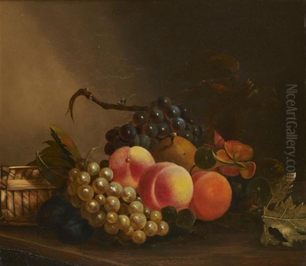 Peches Et Raisin Sur Un Entablement Oil Painting by David Emile Joseph de Noter