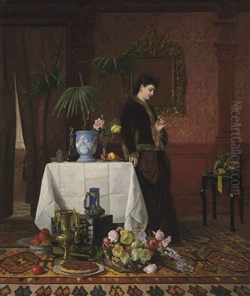 A Woman In An Interior Oil Painting by David Emile Joseph de Noter