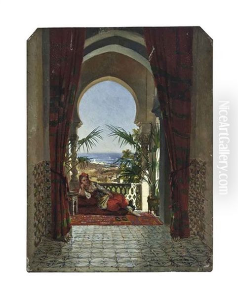 An Odalisque On A Terrace, Algiers Oil Painting by David Emile Joseph de Noter