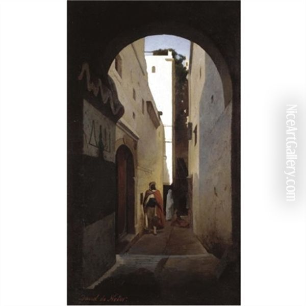 Algerian Street Scene Oil Painting by David Emile Joseph de Noter