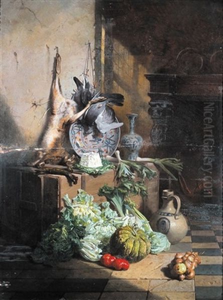 Stilleven Met Groenten En Wild Oil Painting by David Emile Joseph de Noter