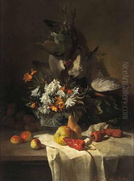 Blumenstuck Mit Fruchten Und Vogeln Oil Painting by David Emile Joseph de Noter