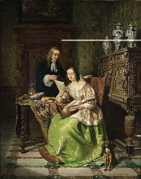 The Music Lesson Oil Painting by David Emile Joseph de Noter