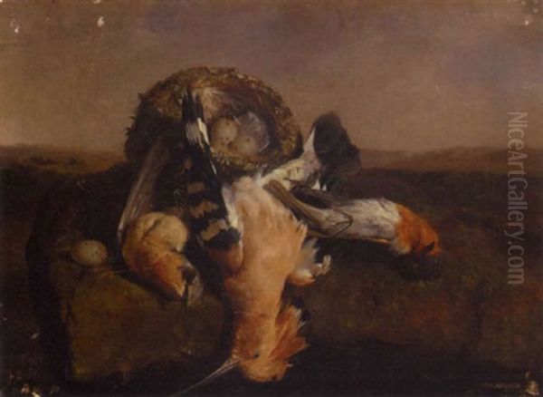 Hoopoes And A Nest Oil Painting by David Emile Joseph de Noter