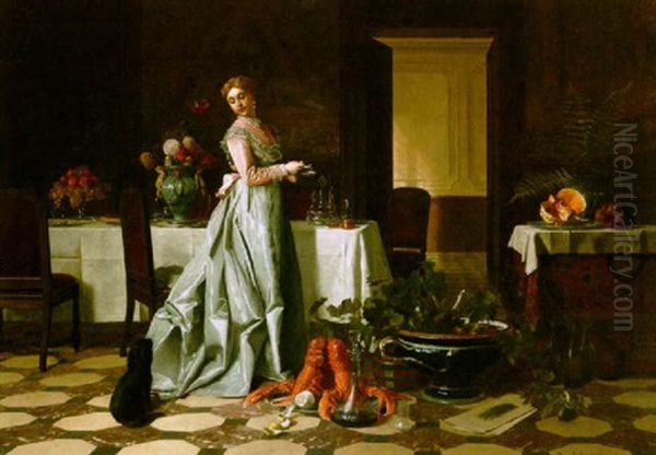 Preparing For The Banquet Oil Painting by David Emile Joseph de Noter