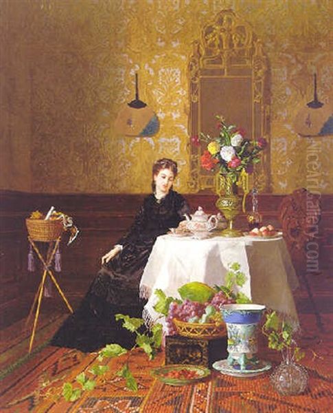 Taking Tea Oil Painting by David Emile Joseph de Noter